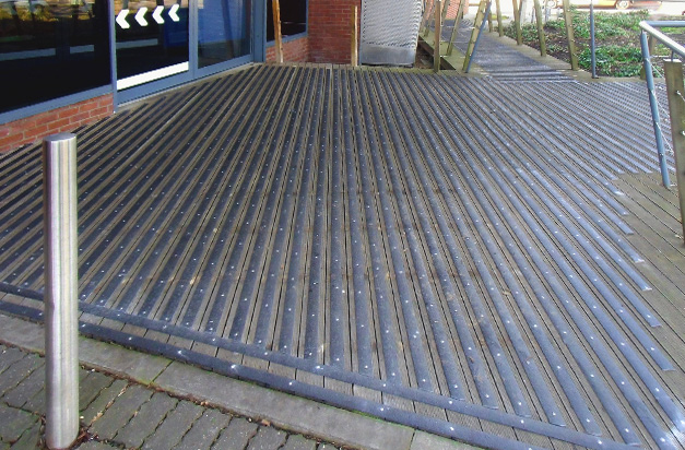 Public walkways and footpaths made safer with anti-slip strips. Public walkways and footpaths made safer with anti-slip strips.