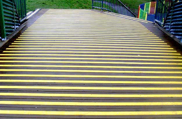 Recreation grounds, playgrounds and play areas with high visibility decking strips. Recreation grounds, playgrounds and play areas with high visibility decking strips.