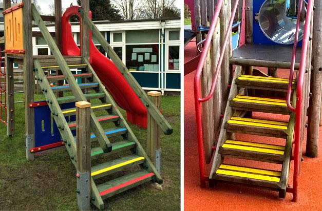 Colour decking strips for school play areas and playgrounds. Colour decking strips for school play areas and playgrounds.