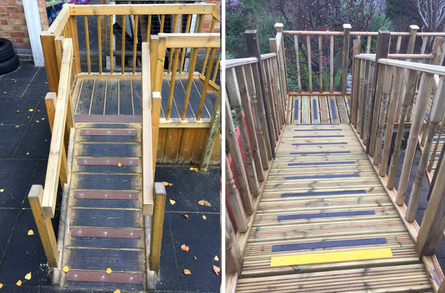 Non-slip decking strips school playground ramps bridges. Non-slip decking strips school playground ramps bridges.