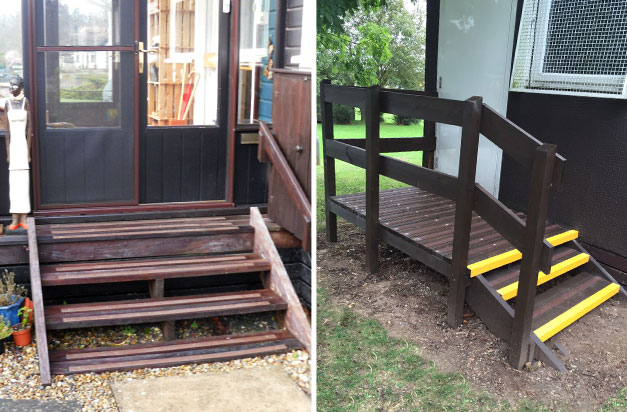 Non-slip decking strips home and college steps installations. Non-slip decking strips home and college steps installations.