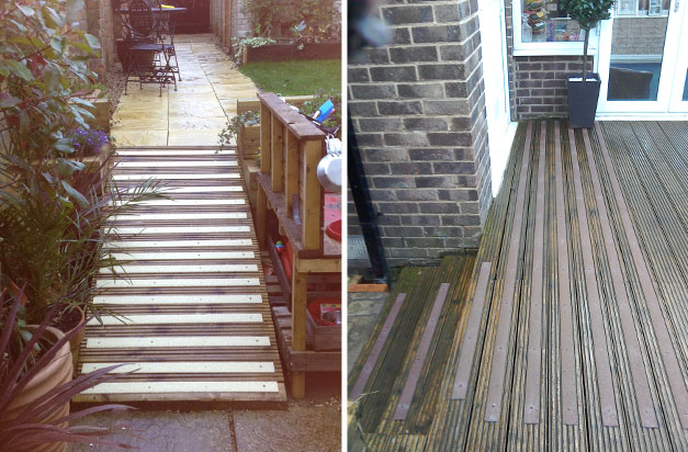 Walk safe on wood ramps and decking areas at home. Walk safe on wood ramps and decking areas at home.
