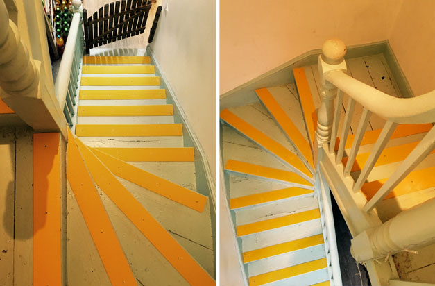 Beautiful entrance steps with yellow, high visability decking strips. Beautiful entrance steps with yellow, high visability decking strips.