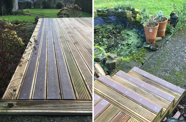 Non-slip decking strips garden steps and decks made non-slip. Non-slip decking strips garden steps and decks made non-slip.