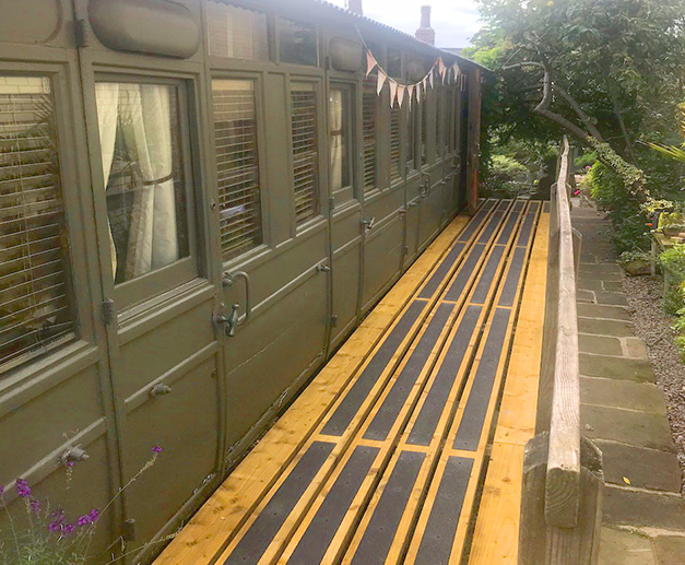 “Just received and installed some safety strips for the platform of our 1887 built 3rd class Railway Carriage which we use as B&B accommodation. It looks great.” L & R Craig. “Just received and installed some safety strips for the platform of our 1887 built 3rd class Railway Carriage which we use as B&B accommodation. It looks great.” L & R Craig.