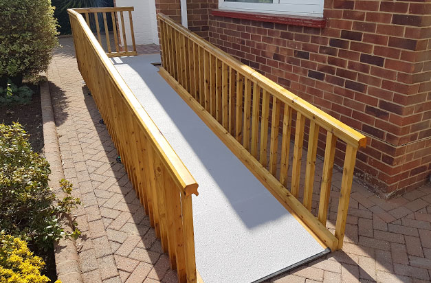 Non slip floor sheets improve safety on doorway access ramps. Non slip floor sheets improve safety on doorway access ramps.
