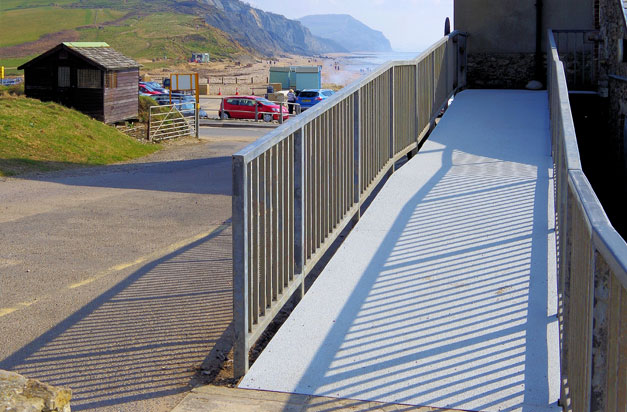 Non slip floor sheets new disabled access ramp, installed by volunteers in Charmouth, Dorset. Non slip floor sheets new disabled access ramp, installed by volunteers in Charmouth, Dorset.