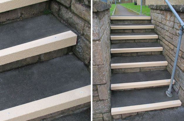 Buff anti-slip stair nosing - residential steps installation. Buff anti-slip stair nosing - residential steps installation.