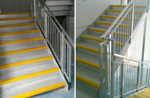 Anti-slip stair nosing steel staircase and fire exit. Anti-slip stair nosing steel staircase and fire exit.