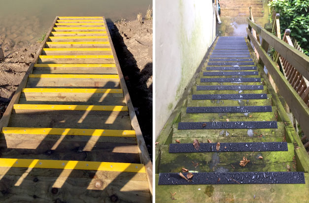 Build-up of algae or moss on timber can make your stairs extremely slippery and dangerous. Autumn leaves, rain, damp and frosty weather only compound the problem. Build-up of algae or moss on timber can make your stairs extremely slippery and dangerous. Autumn leaves, rain, damp and frosty weather only compound the problem.