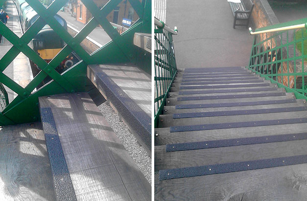 Stair Nosing installed on the footbridge of the Epping and Ongar Railway, a historic steam and diesel preservation line, based at North Weald. Stair Nosing installed on the footbridge of the Epping and Ongar Railway, a historic steam and diesel preservation line, based at North Weald.