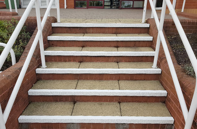 Highly visible white stair nosing is DDA compliant, helping to highlight step edges. Highly visible white stair nosing is DDA compliant, helping to highlight step edges.